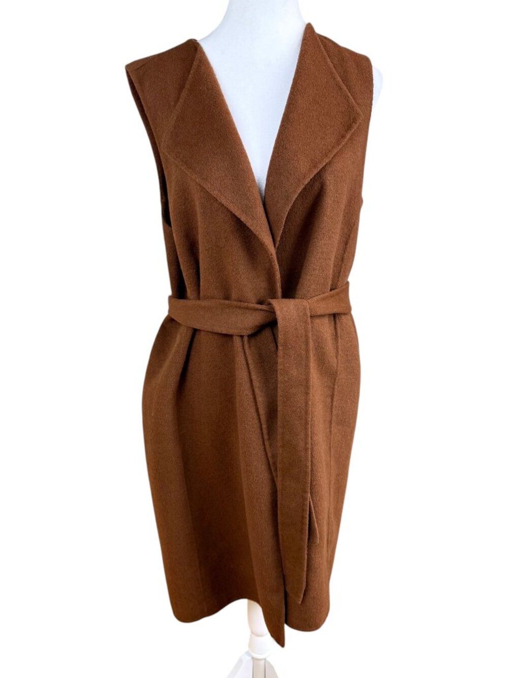 Talbots Longline Sweater Vest Wool Blend Sleeveless Belted Cognac Layering (M) - Picture 2 of 8